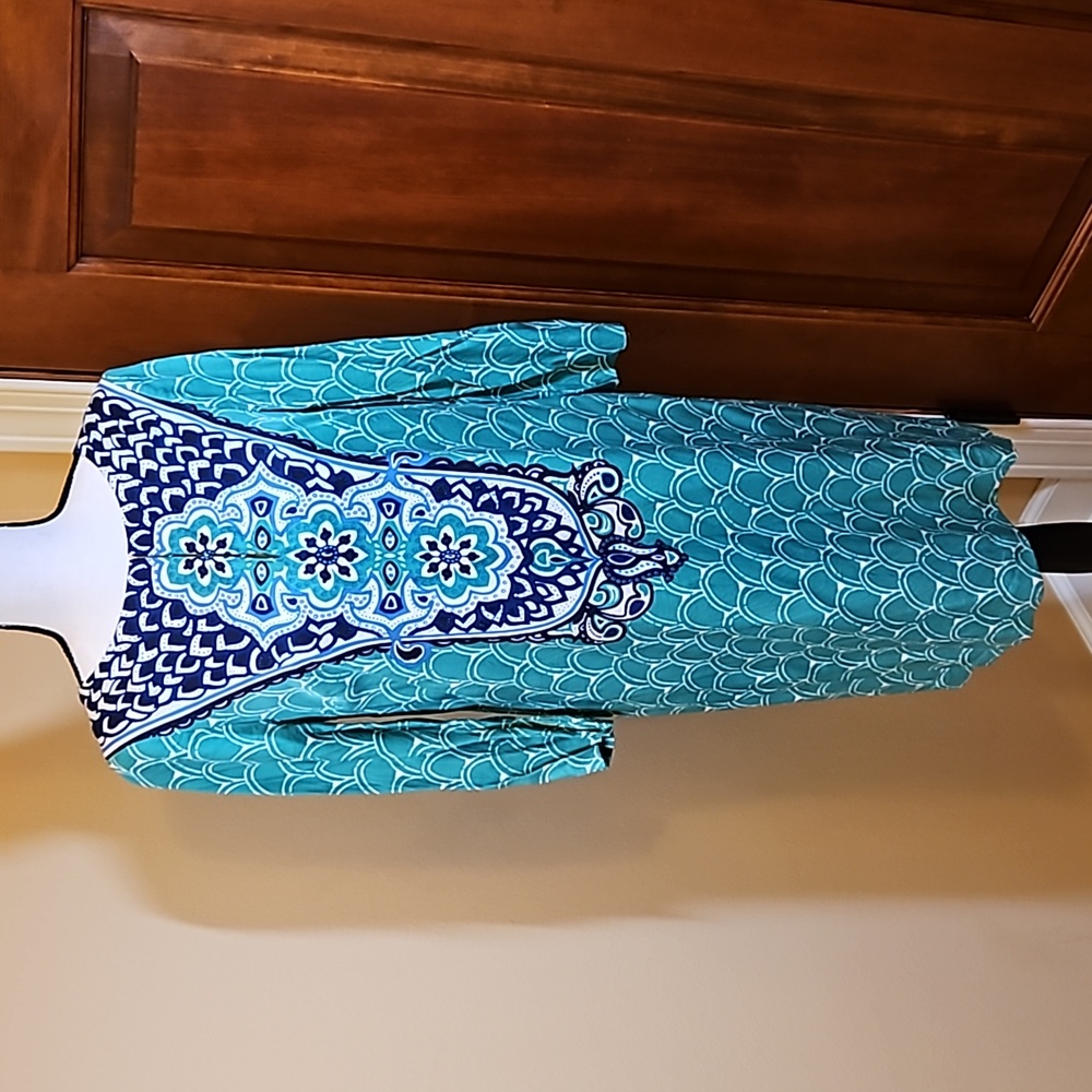 BODEN DRESS US 4L UK 8L LONG SLEEVES BLUE GREEN WHITE Nwt